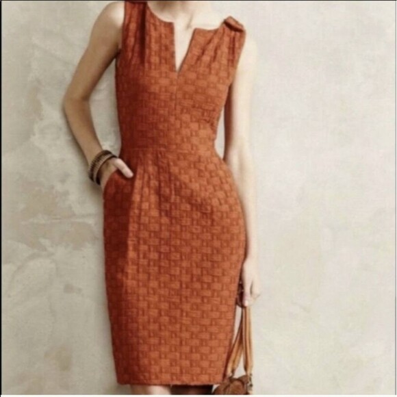 Tabitha Tema Dress 0 Rust Basket Weave Knit Sleeveless Split Neck Shoulder Bows - Picture 2 of 16